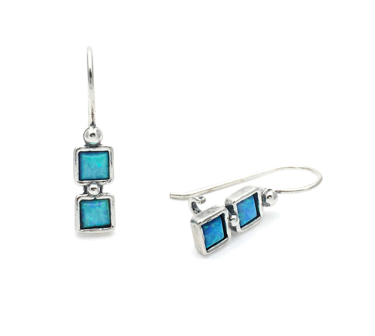 classic earrings hook with two square opals