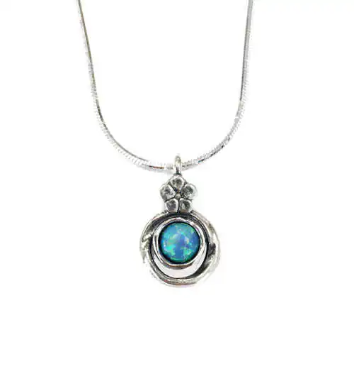 cute silver pendant with flower and opal
