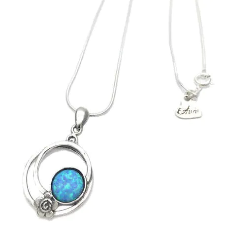 oval pendant with small flower and round opal (2)