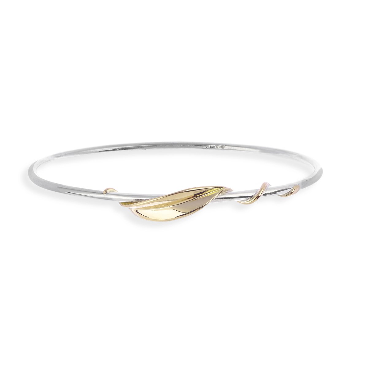 entwined leaf bangle silver and gold