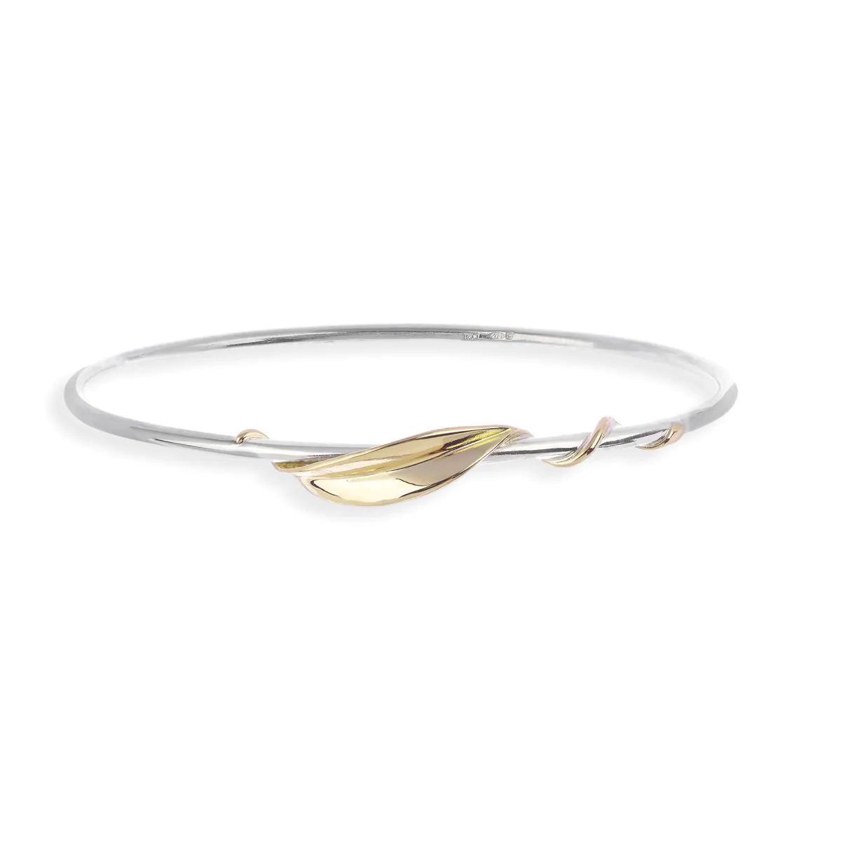 entwined leaf bangle silver and gold