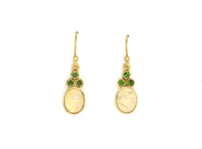 Green Tourmaline and Opal Drop Earrings