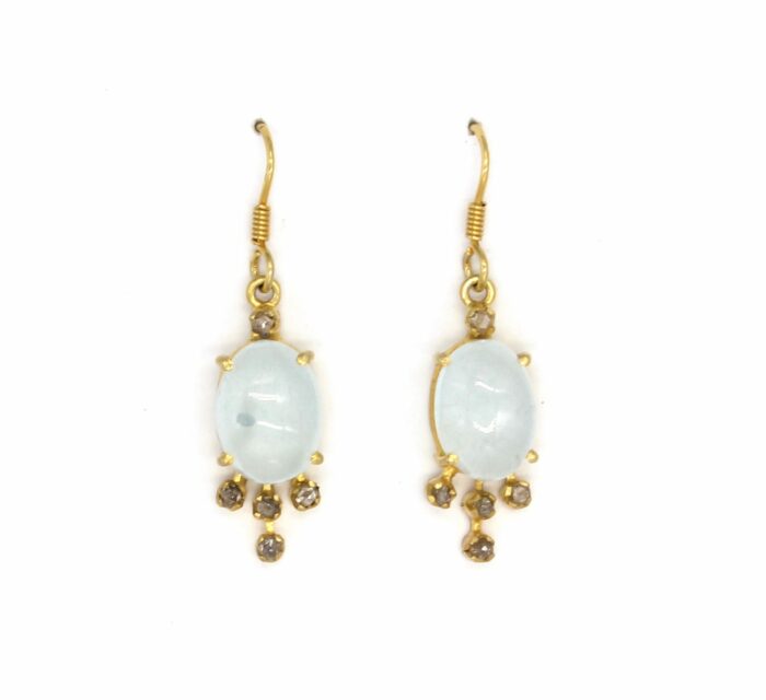 Gold Chalcedony and Diamond Drop Earrings