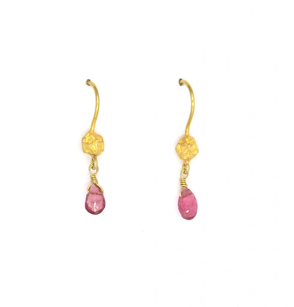 Gold Pink Tourmaline Earrings