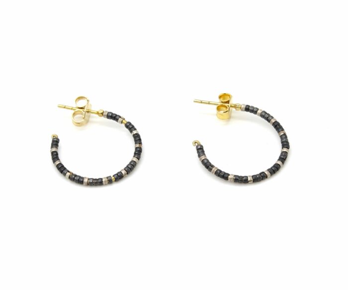 Gold Hoop with Oxidised Silver Beads