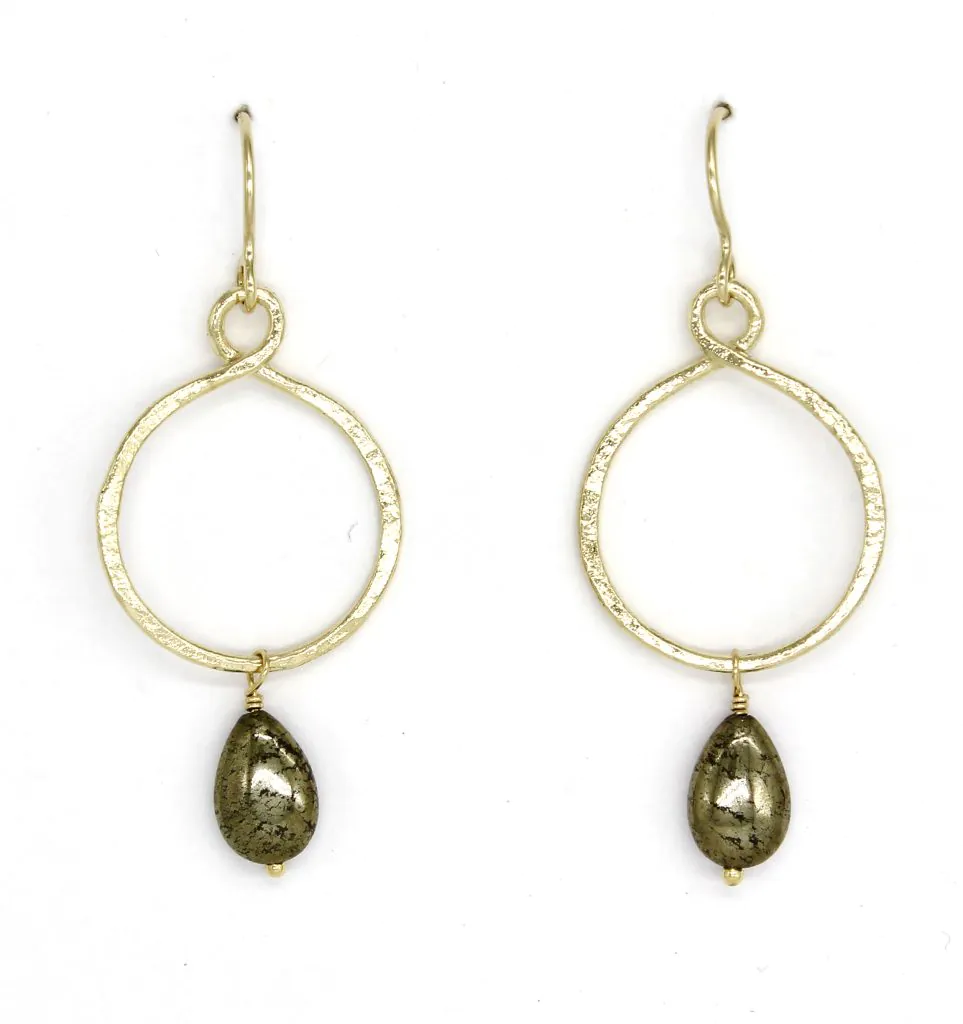 Gold Hoop Drops with Pyrite Drops