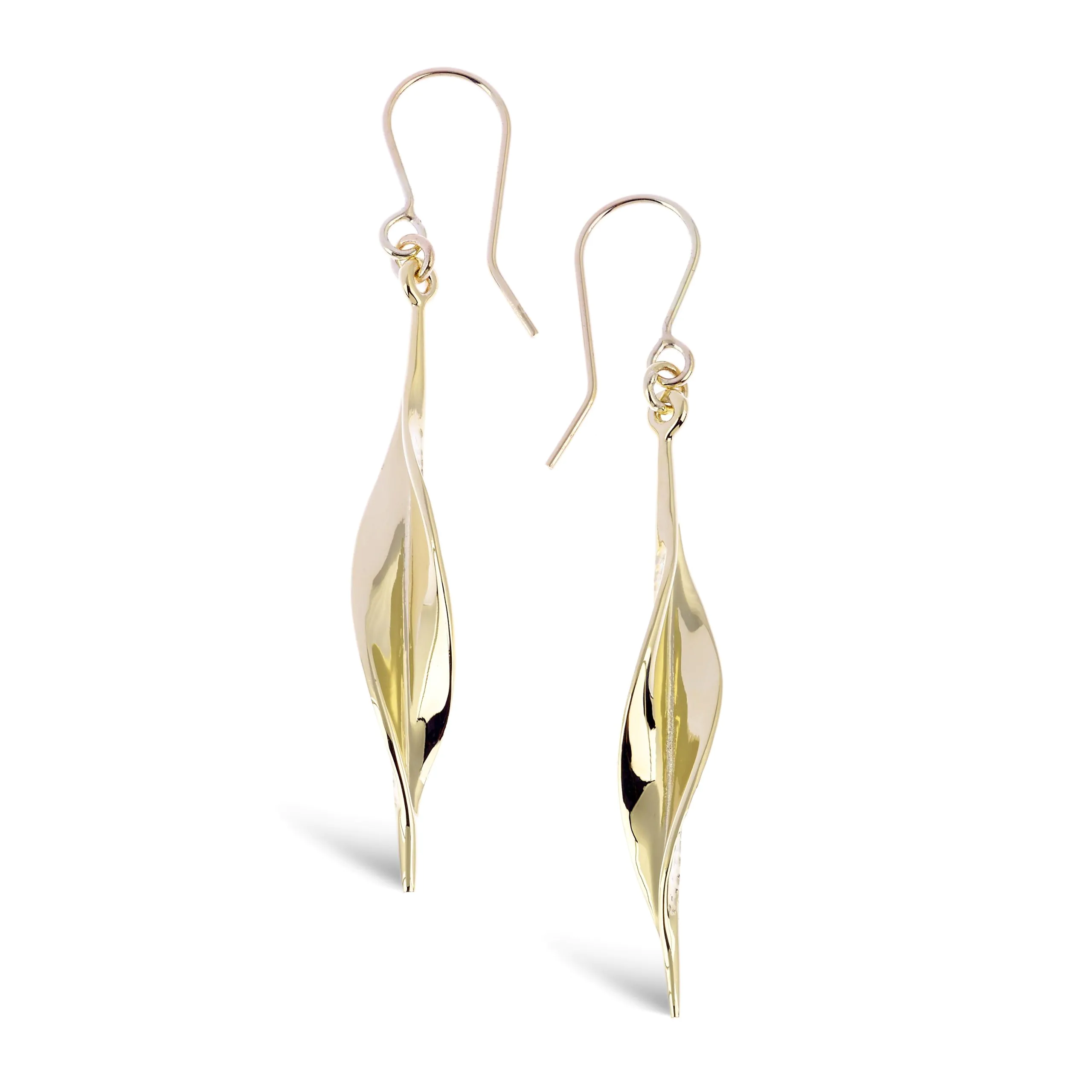 slim leaf earrings gold