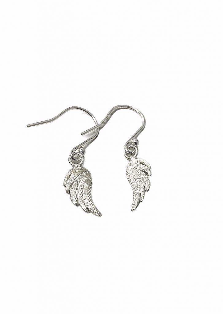Silver Dangle Angel Wing Earrings (Small)