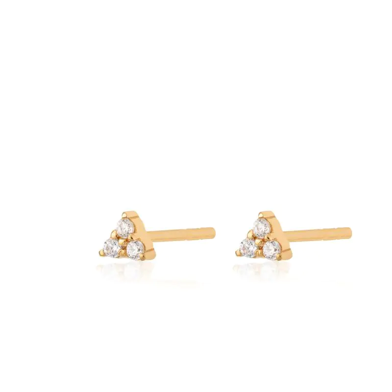 tri sparkle crystal studs gold plate