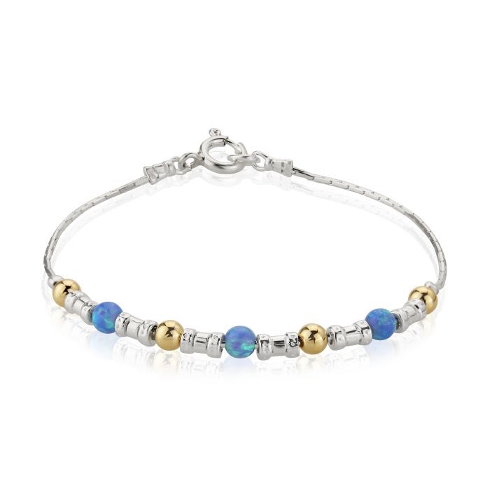 Gold, Silver and Light Blue Opal Bracelet