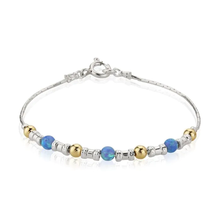 Gold, Silver and Light Blue Opal Bracelet