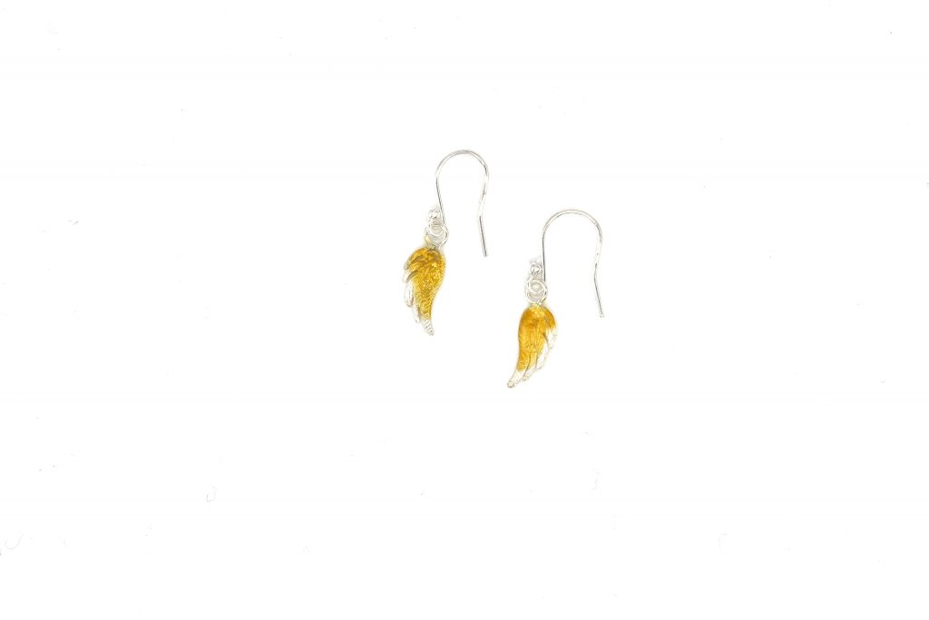 Gold Plate and Silver Angel Wings Drop Earrings