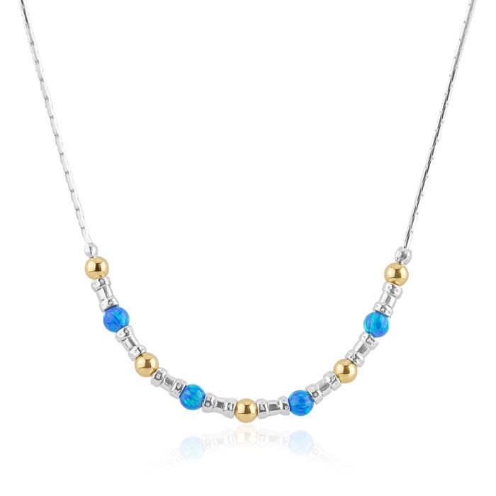 Silver and Gold Dark Blue Opal Necklace
