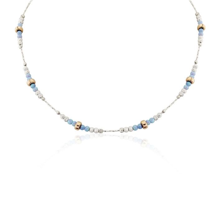 silver rose gold blue opal necklace