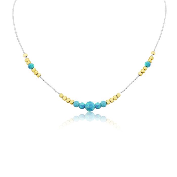 Silver and Gold Aqua Opal Necklace