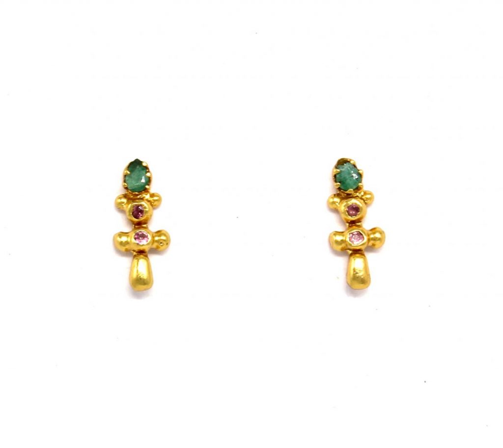 Green and Lilac Tourmaline Gold Nugget Earrings