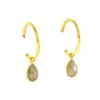 Gold Semi Hoop Earrings with Labradorite Drop