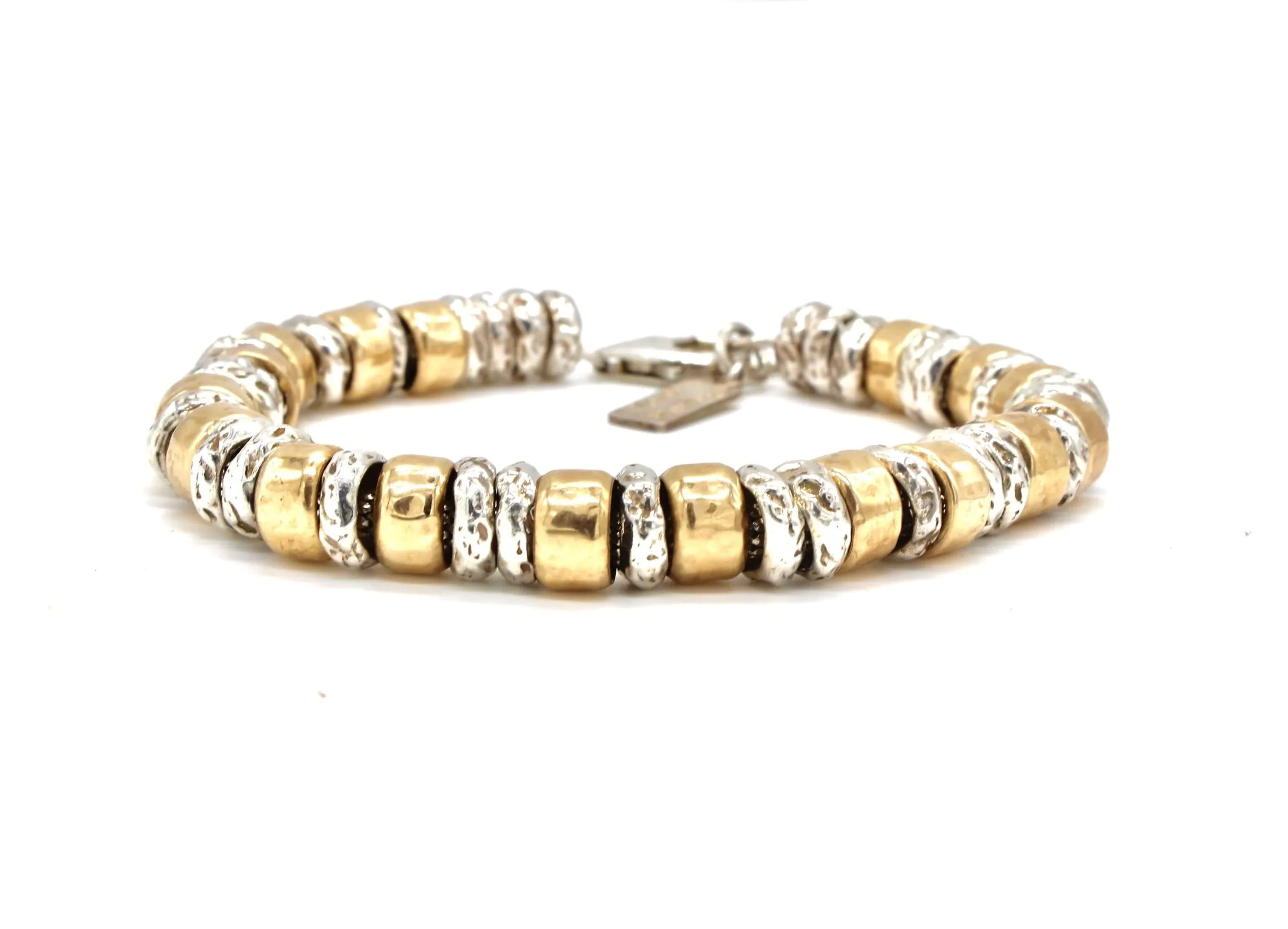 rolled gold and silver chunky bead bracelet