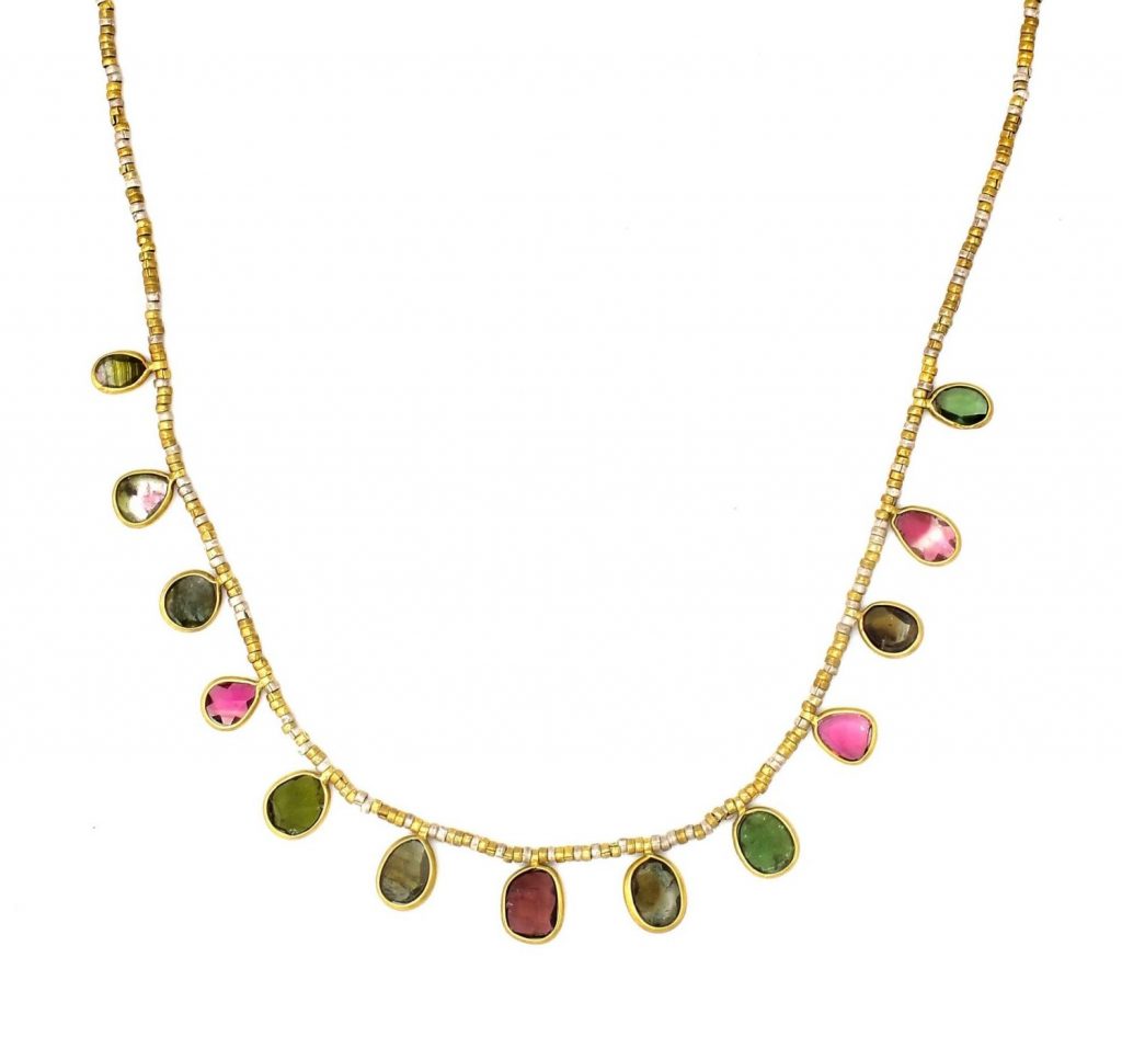 pink and green tourmaline gold necklace