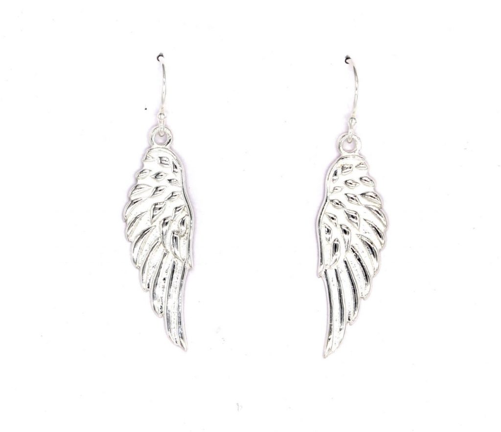 silver wings drop earrings