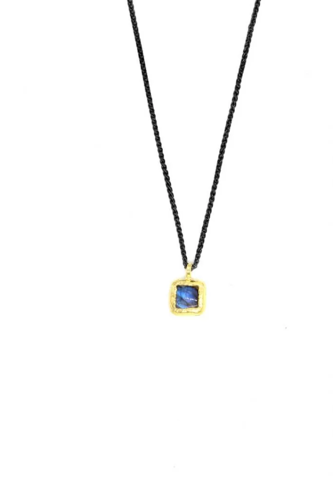 Gold Labradorite Square Necklace