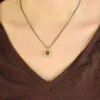 Gold Labradorite Square Necklace (Oxidised Silver Chain)