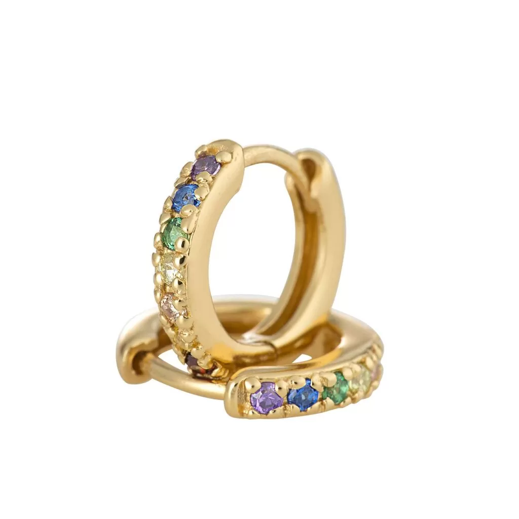 Gold Huggie Hoop Earrings With Rainbow Stones- Armed & Gorgeous