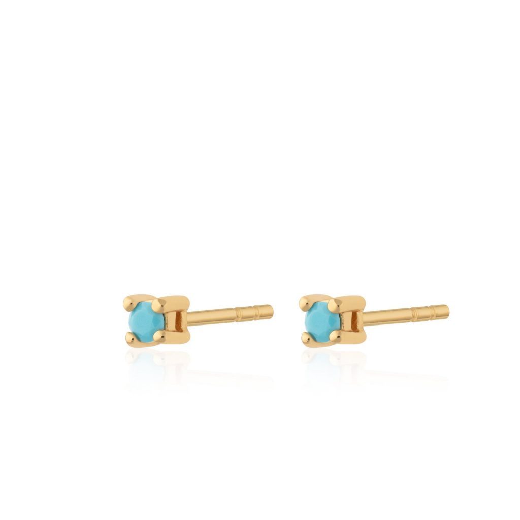 Tiny Gold Studs With Turquoise Stones- Armed & Gorgeous