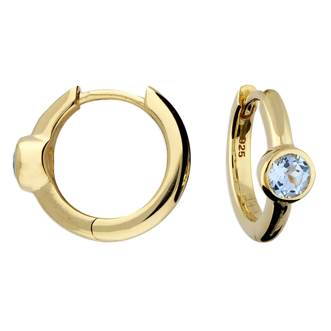 Gold Plated Blue Topaz Huggie Hoops- Armed & Gorgeous