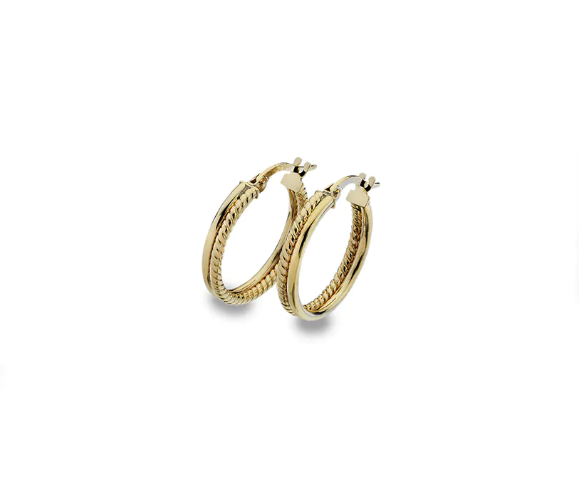9ct Gold Dual Plain And Patterned Hoops- Armed & Gorgeous