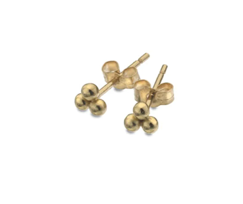 9ct Gold Tri Beaded Studs- Armed & Gorgeous