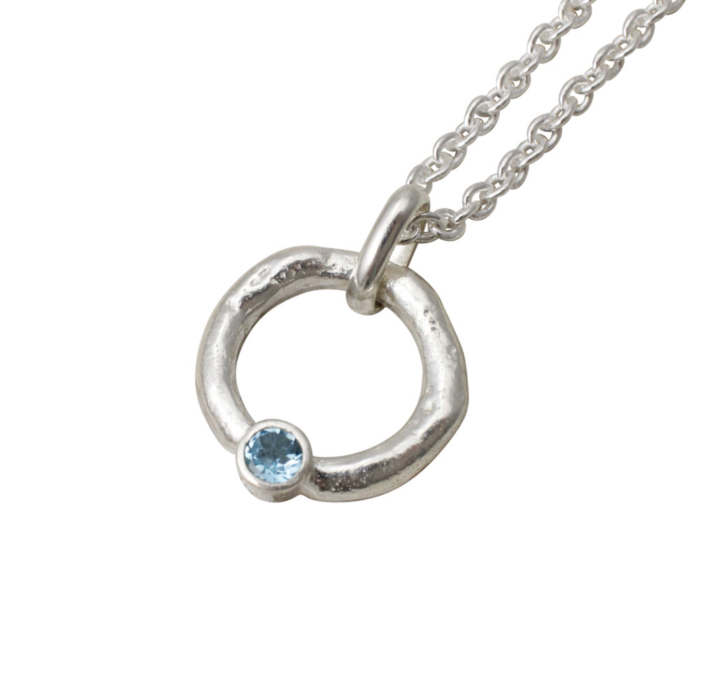 Small Halo Pendant With Swiss Blue Topaz- Armed & Gorgeous