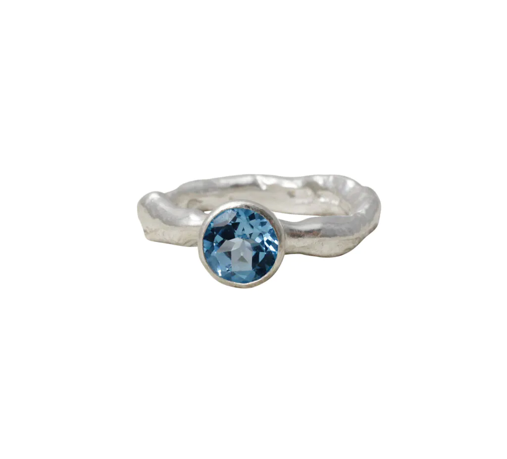 Rustic Ring With Swiss Blue Topaz- Armed & Gorgeous