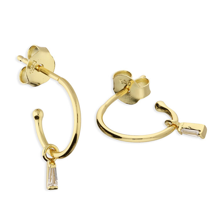 Gold-Plated Hoop Studs With CZ Hanging Charm- Armed & Gorgeous