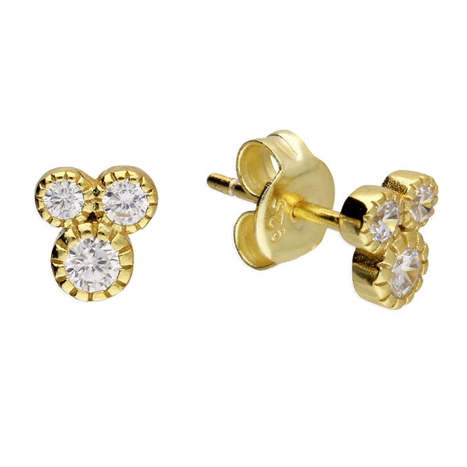 Gold Plated Trio Of Cubic Zirconia Studs- Armed & Gorgeous