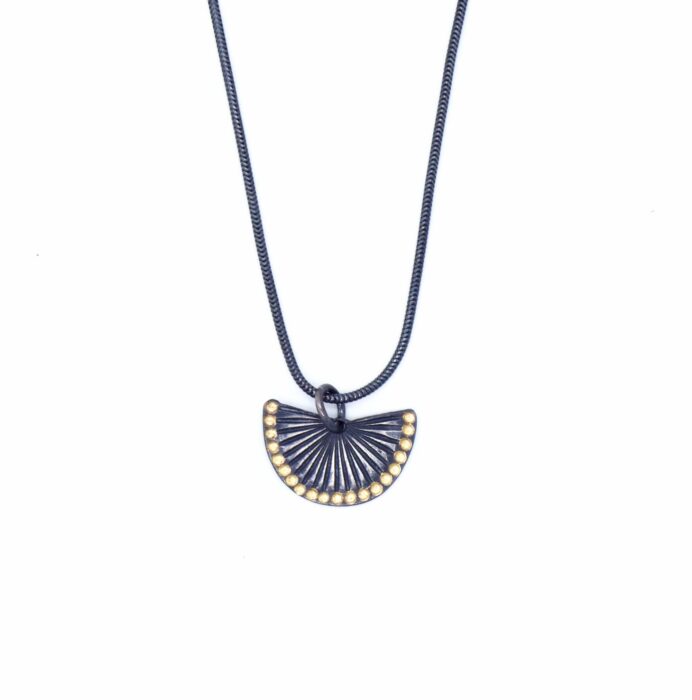 Small Oxidised Silver Fan Pendant With Gold-Plated Dots- Armed & Gorgeous