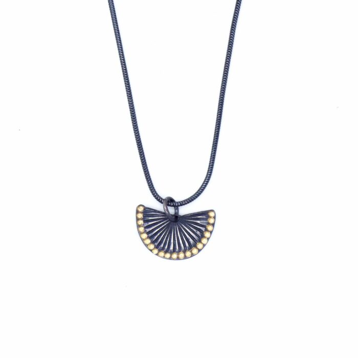 Small Oxidised Silver Fan Pendant With Gold-Plated Dots- Armed & Gorgeous