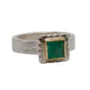 Square Emerald Ring Set in Yellow Gold Surrounded By Scalloped Silver