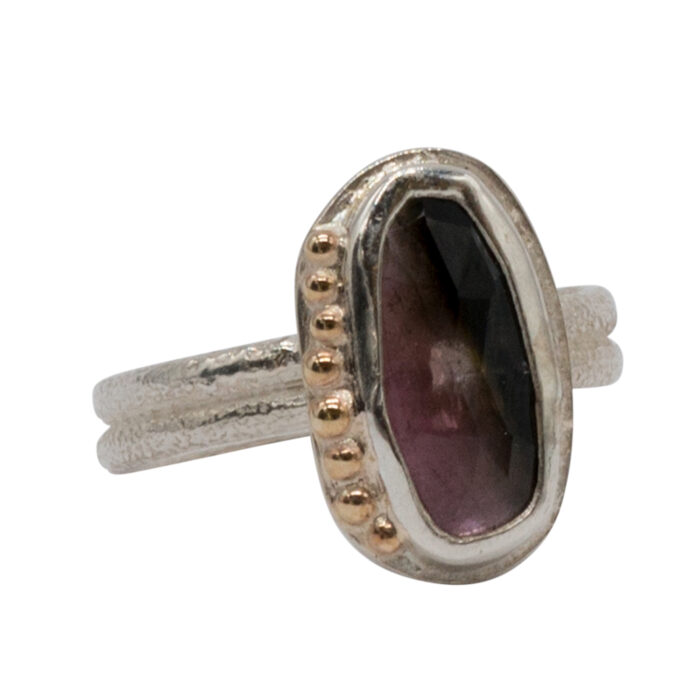 Watermelon Tourmaline Ring With Rose Gold Granulation