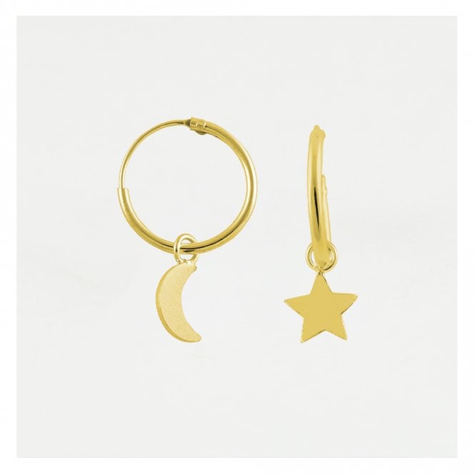 Gold Dangly Star And Crescent Hoops- Armed & Gorgeous
