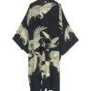 One Hundred Stars- Luxe Crepe Stork Long Kimono Black