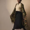 One Hundred Stars – Tudor Silk Black Crepe Long Kimono