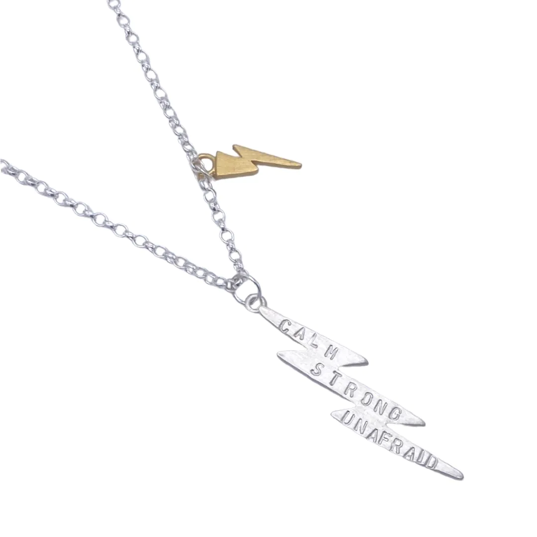 Chambers & Beau Lightening Bolt Necklace Calm, Strong, Unafraid Armed