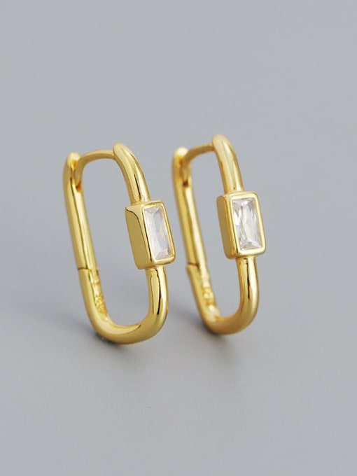 Gold-(white-stone)-925-Sterling-Silver-Cubic-Zirconia-Geometric-Minimalist-Huggie-Earring