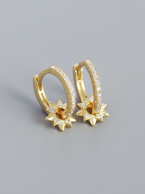 Golden-color-925-Sterling-Silver-Cubic-Zirconia-Five-pointed-star-Minimalist-Huggie-Earring