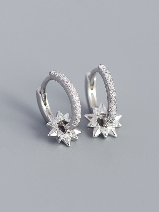 Platinum-925-Sterling-Silver-Cubic-Zirconia-Five-pointed-star-Minimalist-Huggie-Earring