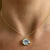 Blue Topaz Pendant Set in Rolled Gold on Gold Vermail Chain