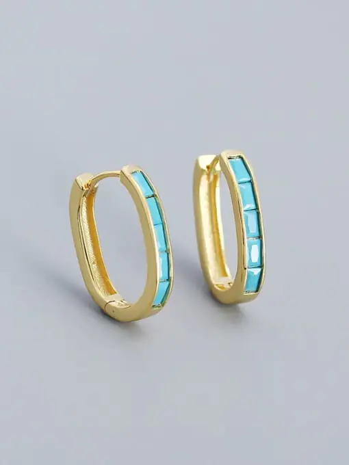 Gold-(Turquoise)-925-Sterling-Silver-Cubic-Zirconia-Geometric-Minimalist-Huggie-Earring