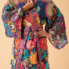 Powder Vintage Floral Kimono Gown in Ink