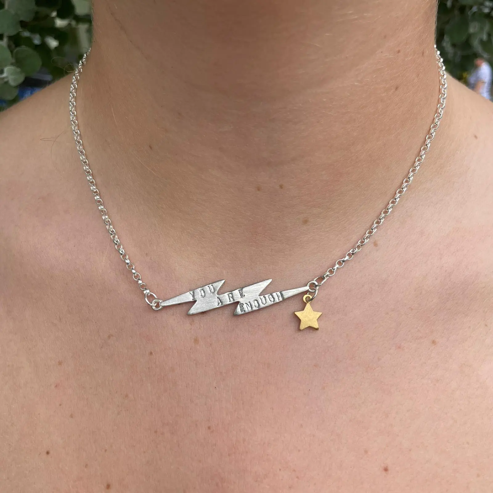 Chambers & Beau Lightning Bolt Necklace You Are Enough Armed